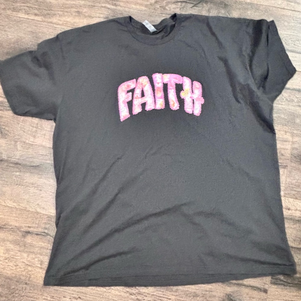 Next Level Apparel dark gray T-Shirt with Pink 'Faith' Design